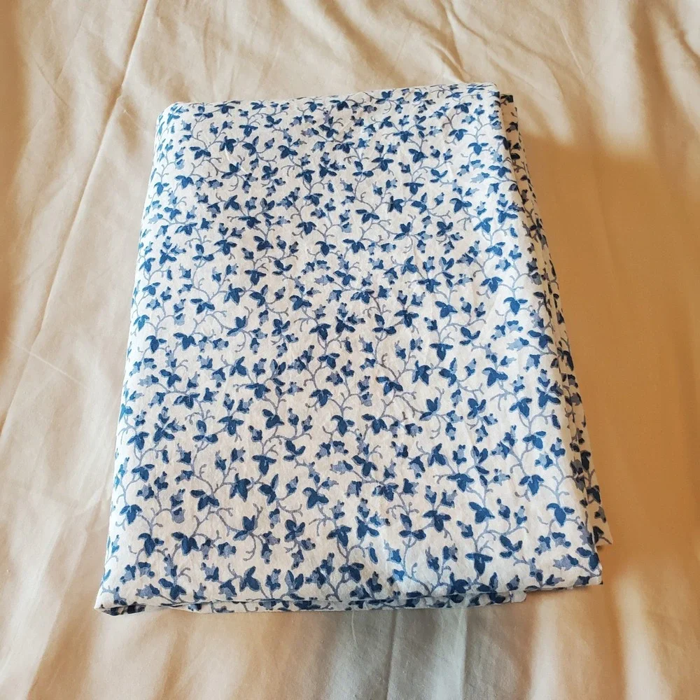 Laura Ashley Blue White Floral Vine 100% Cotton Full Flat Sheet OEKO-TEX India